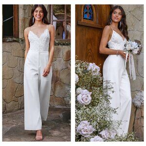 Cupshe x Madison Yours Forever Wide-Leg Pants | White Beach Trousers | Size XL